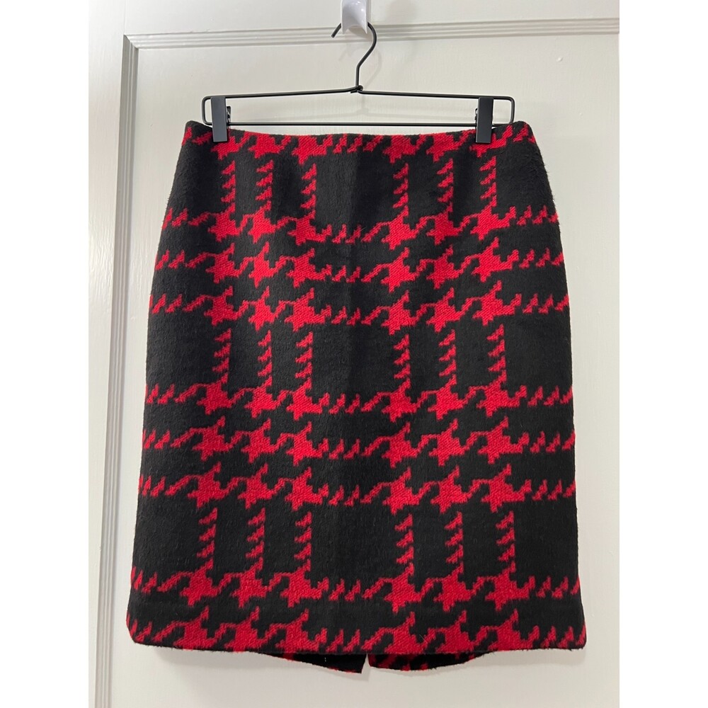 Talbots Petites Women's Black Red Houndstooth Wool Blend Skirt Lined Size 10 P